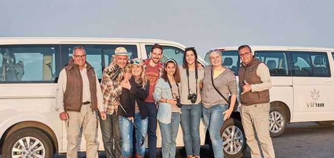 Family in the minivan to visit La Laguna on a VIP Tour