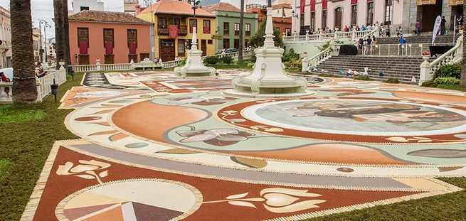 Detailed view of the carpets in La Orotava in Tenerife privately
