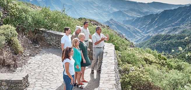 Touristes dans un point de vue de La Gomera lors de l'excursion privée VIP Tour